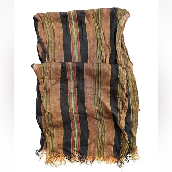 Striped Brown Cognac Black Gold Metallic Scarf (with flaw) - Picture 2 of 8